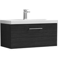 Nuie Arno 800mm Wall Hung 1 Drawer Vanity & Mid-Edge Basin Charcoal Black, Black