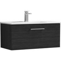 Nuie Arno 800mm Wall Hung 1 Drawer Vanity & Minimalist Basin Charcoal Black, Black