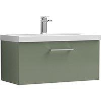 Nuie Arno 800mm Wall Hung 1 Drawer Vanity & Thin-Edge Basin Satin Green, Green