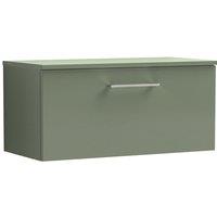 Nuie Arno 800mm Wall Hung 1 Drawer Vanity & Worktop Satin Green, Green