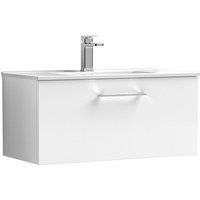 Nuie Arno 800mm Wall Hung 1 Drawer Vanity & Minimalist Basin Gloss White, White