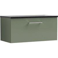 Nuie Arno 800mm Wall Hung 1 Drawer Vanity & Sparkling Black Laminate Top Satin Green, Green