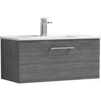 Nuie Arno 800mm Wall Hung 1 Drawer Vanity & Minimalist Basin Anthracite, Grey