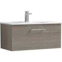 Nuie Arno 800mm Wall Hung 1 Drawer Vanity & Minimalist Basin Solace Oak, Brown