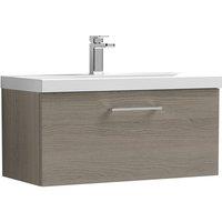 Nuie Arno 800mm Wall Hung 1 Drawer Vanity & Thin-Edge Basin Solace Oak, Brown
