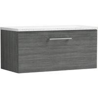 Nuie Arno 800mm Wall Hung 1 Drawer Vanity & Sparkling White Laminate Top Anthracite, Grey