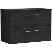 Nuie Arno 800mm Wall Hung 2 Drawer Vanity & Worktop Charcoal Black, Black