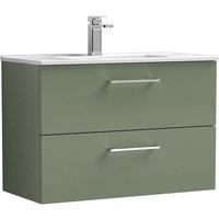 Nuie Arno 800mm Wall Hung 2 Drawer Vanity & Minimalist Basin Satin Green, Green