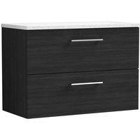 Nuie Arno 800mm Wall Hung 2 Drawer Vanity & Sparkling White Laminate Top Charcoal Black, Black