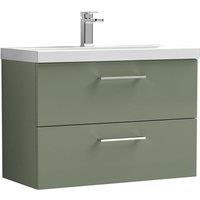 Nuie Arno 800mm Wall Hung 2 Drawer Vanity & Thin-Edge Basin Satin Green, Green