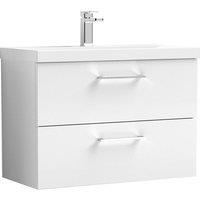 Nuie Arno 800mm Wall Hung 2 Drawer Vanity & Mid-Edge Basin Gloss White, White