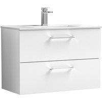 Nuie Arno 800mm Wall Hung 2 Drawer Vanity & Minimalist Basin Gloss White, White