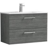 Nuie Arno 800mm Wall Hung 2 Drawer Vanity & Minimalist Basin Anthracite, Grey