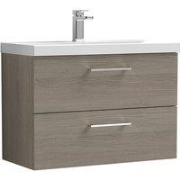 Nuie Arno 800mm Wall Hung 2 Drawer Vanity & Mid-Edge Basin Solace Oak, Brown