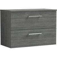 Nuie Arno 800mm Wall Hung 2 Drawer Vanity & Worktop Anthracite, Grey
