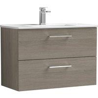 Nuie Arno 800mm Wall Hung 2 Drawer Vanity & Minimalist Basin Solace Oak, Brown