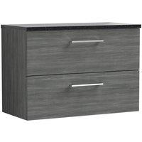 Nuie Arno 800mm Wall Hung 2 Drawer Vanity & Sparkling Black Laminate Top Anthracite, Grey