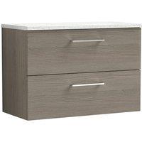 Nuie Arno 800mm Wall Hung 2 Drawer Vanity & Sparkling White Laminate Top Solace Oak, Brown
