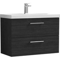 Nuie Arno 800mm Wall Hung 2 Drawer Vanity & Thin-Edge Basin Charcoal Black, Black