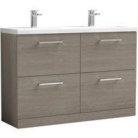 Nuie Arno 1200mm Floor Standing 4 Drawer Vanity & Double Ceramic Minimalist Basin Grey Vicenza Oak, Grey