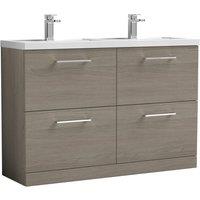 Nuie Arno 1200mm Floor Standing 4 Drawer Vanity & Double Polymarble Mid-Edge Basin Grey Vicenza Oak, Grey