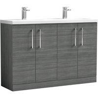 Nuie Arno 1200mm Floor Standing 4 Door Vanity & Double Ceramic Minimalist Basin Anthracite Woodgrain, Grey