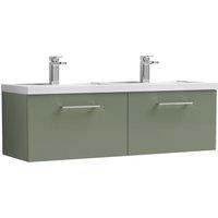 Nuie Arno 1200mm Wall Hung 2 Drawer Vanity & Double Polymarble Basin Satin Green, Green