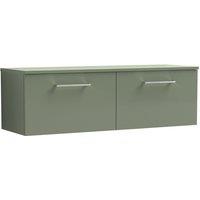 Nuie Arno 1200mm Wall Hung 2 Drawer Vanity & Worktop Satin Green, Green