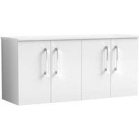 Nuie Arno 1200mm Wall Hung 4 Door Vanity & Worktop Gloss White, White