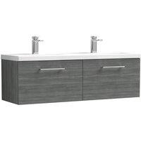 Nuie Arno 1200mm Wall Hung 2 Drawer Vanity & Double Ceramic Basin Anthracite, Grey
