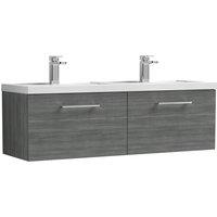 Nuie Arno 1200mm Wall Hung 2 Drawer Vanity & Double Polymarble Basin Anthracite, Grey