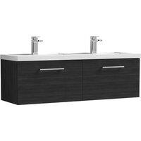 Nuie Arno 1200mm Wall Hung 2 Drawer Vanity & Double Polymarble Basin Charcoal Black, Black