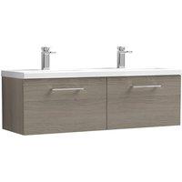 Nuie Arno 1200mm Wall Hung 2 Drawer Vanity & Double Ceramic Basin Solace Oak, Brown