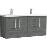Nuie Arno 1200mm Wall Hung 4 Door Vanity & Double Ceramic Basin Anthracite, Grey