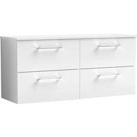 Nuie Arno 1200mm Wall Hung 4 Drawer Vanity & Worktop Gloss White, White