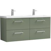 Nuie Arno 1200mm Wall Hung 4 Drawer Vanity & Double Ceramic Basin Satin Green, Green