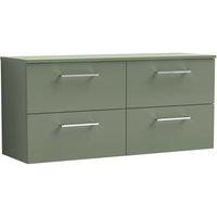 Nuie Arno 1200mm Wall Hung 4 Drawer Vanity & Worktop Satin Green, Green
