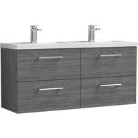 Nuie Arno 1200mm Wall Hung 4 Drawer Vanity & Double Polymarble Basin Anthracite, Grey