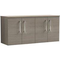Nuie Arno 1200mm Wall Hung 4 Door Vanity & Worktop Solace Oak, Brown