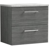 Nuie Arno 600mm Wall Hung 2 Drawer Vanity & Bellato Grey Laminate Top Anthracite, Grey