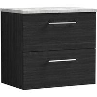 Nuie Arno 600mm Wall Hung 2 Drawer Vanity & Bellato Grey Laminate Top Charcoal Black, Black