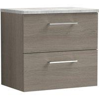 Nuie Arno 600mm Wall Hung 2 Drawer Vanity & Bellato Grey Laminate Top Solace Oak, Brown