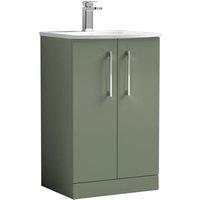 Nuie Arno 500mm Floor Standing 2 Door Vanity & Curved Basin Satin Green, Green