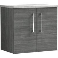Nuie Arno 600mm Wall Hung 2 Door Vanity & Bellato Grey Laminate Top Anthracite, Grey