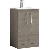 Nuie Arno 500mm Floor Standing 2 Door Vanity & Curved Basin Solace Oak, Brown
