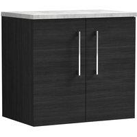 Nuie Arno 600mm Wall Hung 2 Door Vanity & Bellato Grey Laminate Top Charcoal Black, Black