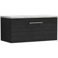 Nuie Arno 800mm Wall Hung Single Drawer Vanity & Bellato Grey Laminate Top Charcoal Black, Black