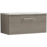 Nuie Arno 800mm Wall Hung Single Drawer Vanity & Bellato Grey Laminate Top Solace Oak, Brown
