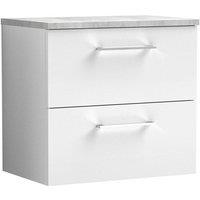 Nuie Arno 600mm Wall Hung 2 Drawer Vanity & Bellato Grey Laminate Top Gloss White, White