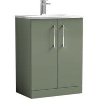 Nuie Arno 600mm Floor Standing 2 Door Vanity & Curved Basin Satin Green, Green